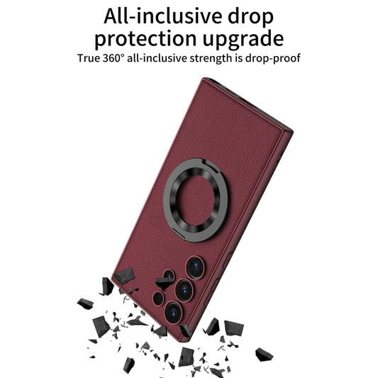 For Samsung Galaxy S24 Ultra 5G GKK Skin Feel Leather MagSafe Magnetic Phone Case with Holder(Black) by GKK