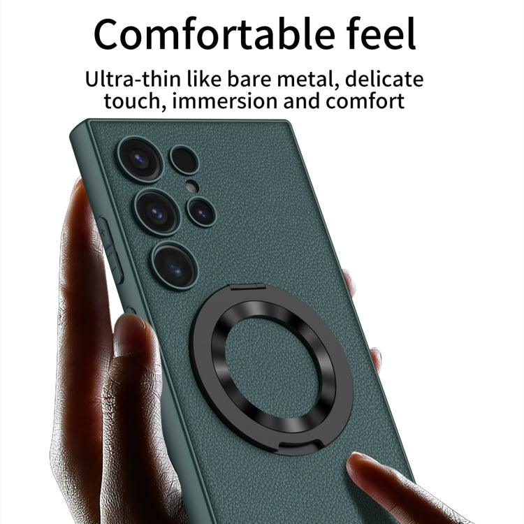 For Samsung Galaxy S24 Ultra 5G GKK Skin Feel Leather MagSafe Magnetic Phone Case with Holder(Black) by GKK