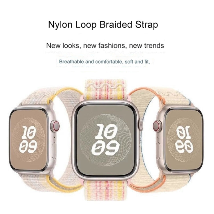 For Apple Watch Series 10 46mm / 9 45mm Loop Nylon Watch Band(Green Orange) by bashfashion