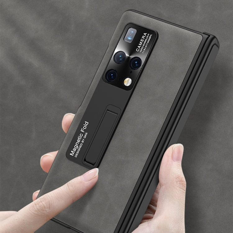 For Huawei Mate X2 GKK Integrated Frosted Leather HD Fold Hinge Phone Case with Holder(Grey) by GKK