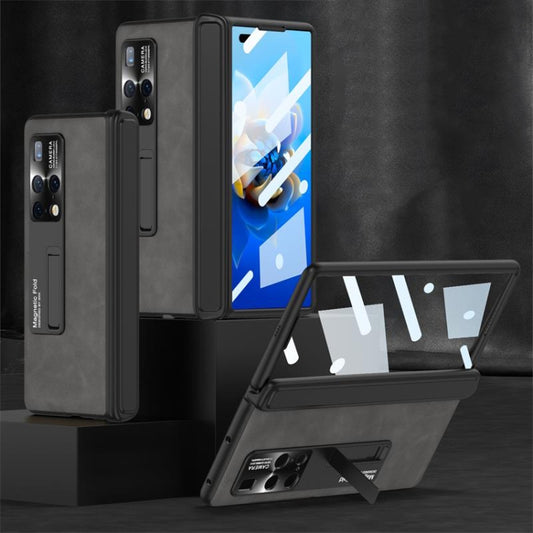 For Huawei Mate X2 GKK Integrated Frosted Fold Hinge Privacy Leather Phone Case with Holder(Grey) by GKK