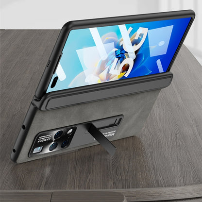 For Huawei Mate X2 GKK Integrated Frosted Fold Hinge Privacy Leather Phone Case with Holder(Grey) by GKK