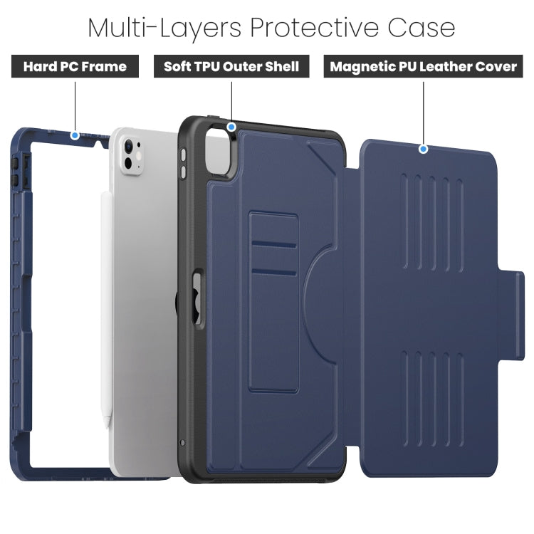 For iPad Pro 11 2025 / 2024 Notebook Magnetic Leather Tablet Case(Navy Blue) by bashfashion