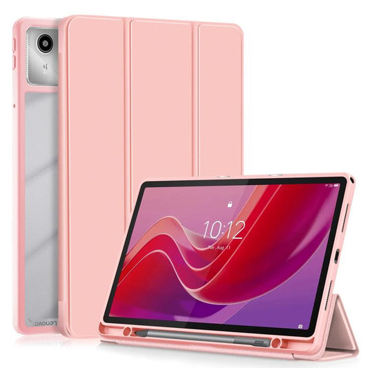 For Lenovo Tab M11 / Xiaoxin Pad 2024 Acrylic 3-Fold Solid Color Smart Leather Tablet Case(Pink) by bashfashion