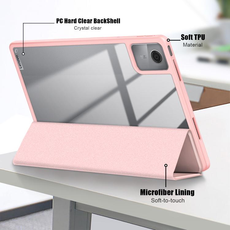 For Lenovo Tab M11 / Xiaoxin Pad 2024 Acrylic 3-Fold Solid Color Smart Leather Tablet Case(Pink) by bashfashion