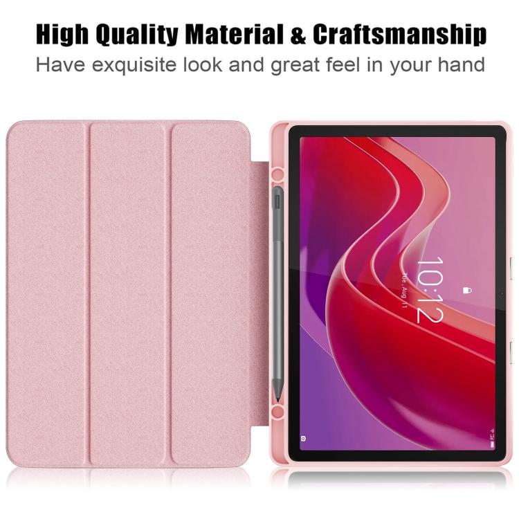 For Lenovo Tab M11 / Xiaoxin Pad 2024 Acrylic 3-Fold Solid Color Smart Leather Tablet Case(Pink) by bashfashion