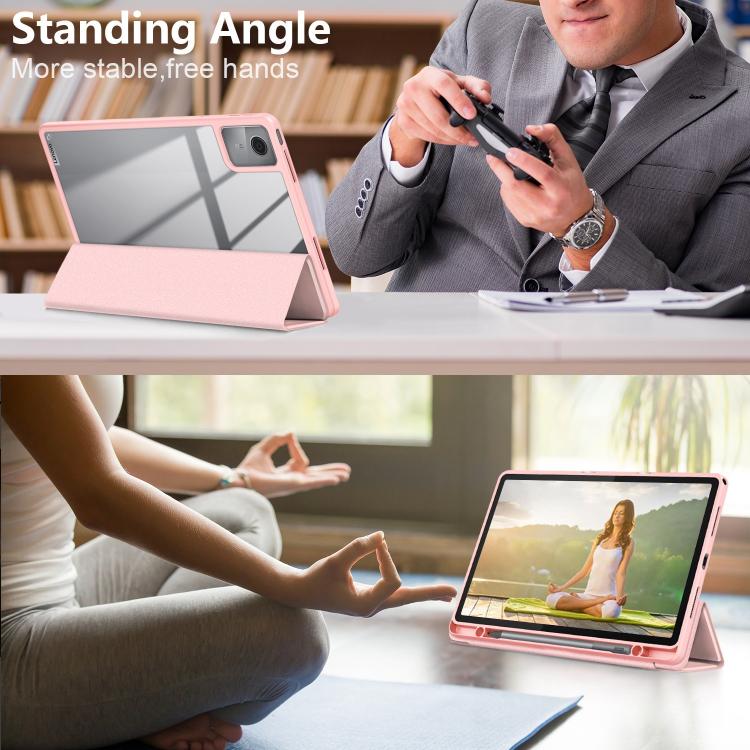 For Lenovo Tab M11 / Xiaoxin Pad 2024 Acrylic 3-Fold Solid Color Smart Leather Tablet Case(Pink) by bashfashion