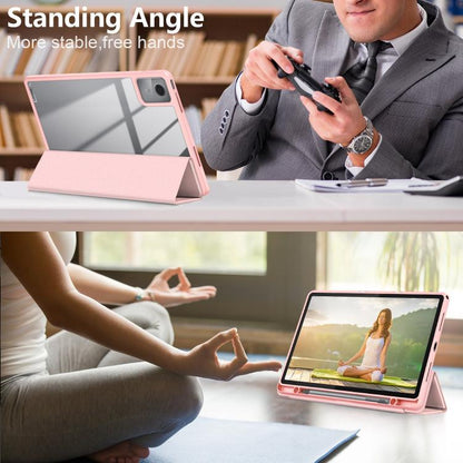 For Lenovo Tab M11 / Xiaoxin Pad 2024 Acrylic 3-Fold Solid Color Smart Leather Tablet Case(Pink) by bashfashion