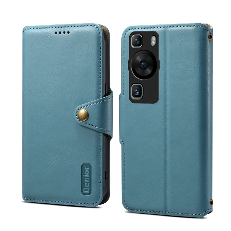 For Huawei P60 Denior Cowhide Texture Wallet Style Leather Phone Case(Blue) by Denior