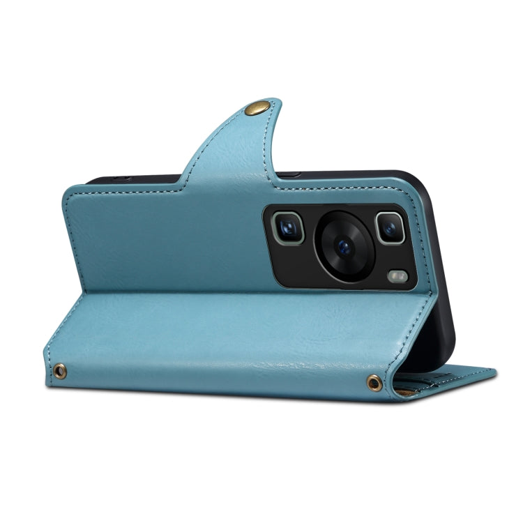 For Huawei P60 Denior Cowhide Texture Wallet Style Leather Phone Case(Blue) by Denior