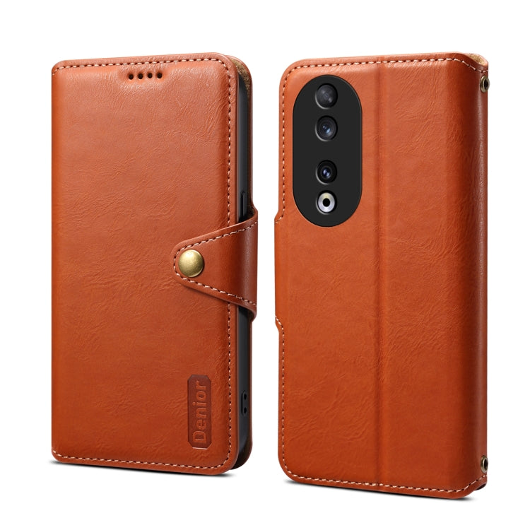 For Honor 90 Denior Cowhide Texture Wallet Style Leather Phone Case(Brown) by Denior