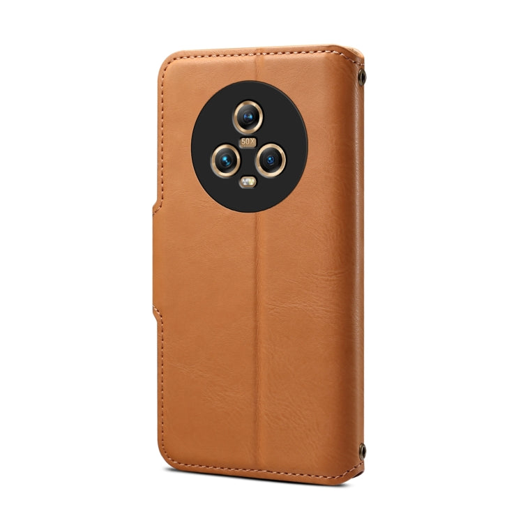 For Honor Magic5 Denior Cowhide Texture Wallet Style Leather Phone Case(Khaki) by Denior