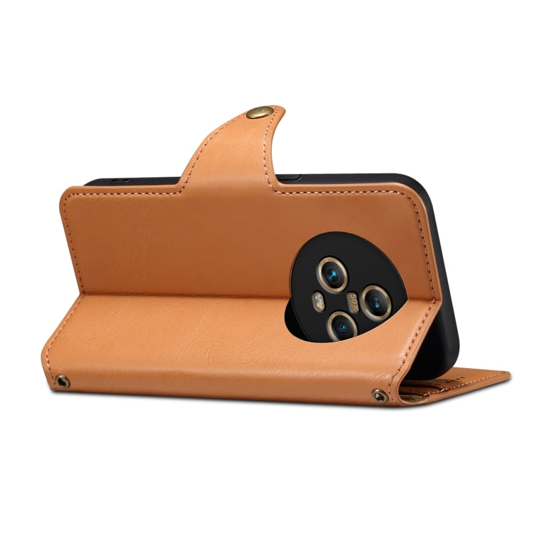 For Honor Magic5 Denior Cowhide Texture Wallet Style Leather Phone Case(Khaki) by Denior