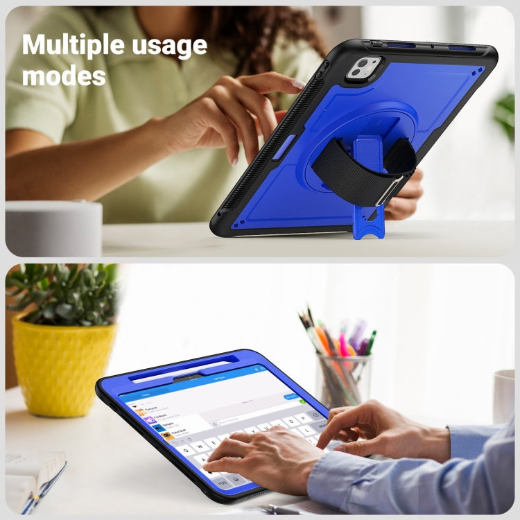 For iPad Pro 11 2025 / 2024 Honeycomb Hand Grip Turntable Stand Tablet Case(Dark Blue) by bashfashion