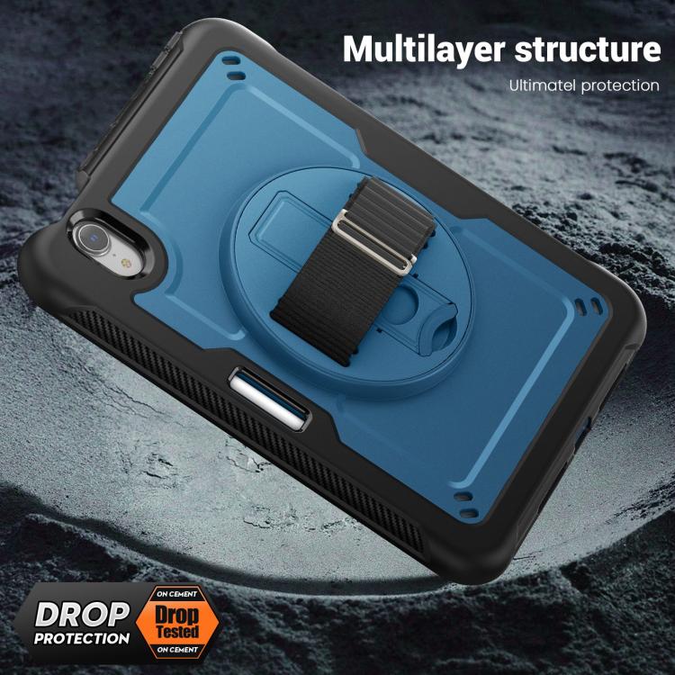 For iPad mini 2024 / mini 6 Honeycomb Hand Grip Turntable Stand Tablet Case(Navy Blue) by bashfashion