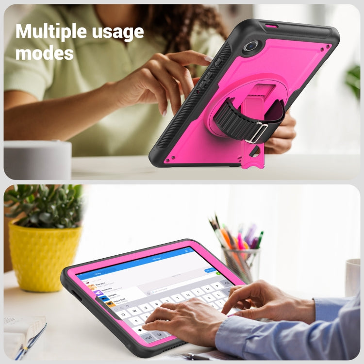 For Samsung Galaxy Tab A11 / A9 Honeycomb Hand Grip Turntable Stand Tablet Case(Rose Red) by bashfashion