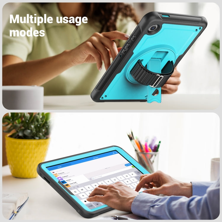 For Samsung Galaxy Tab A11 / A9 Honeycomb Hand Grip Turntable Stand Tablet Case(Light Blue) by bashfashion