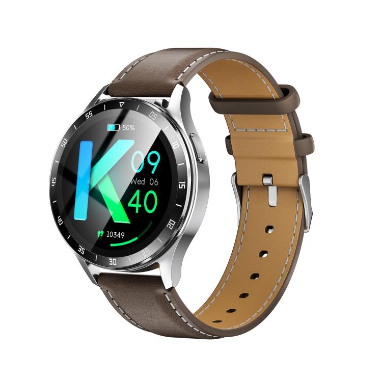 X10 Headphones Smart Watch 1.39 inch Waterproof Bracelet, Support Bluetooth Call / NFC / Heart Rate(Silver + Brown Leather) by bashfashion