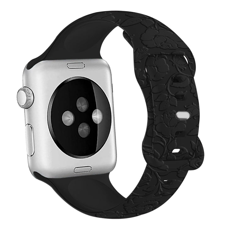 For Apple Watch Ultra 2 49mm Rose Embossed Silicone Watch Band(Black) by bashfashion