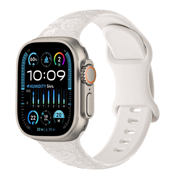 For Apple Watch Ultra 2 49mm Rose Embossed Silicone Watch Band(Starlight) by bashfashion