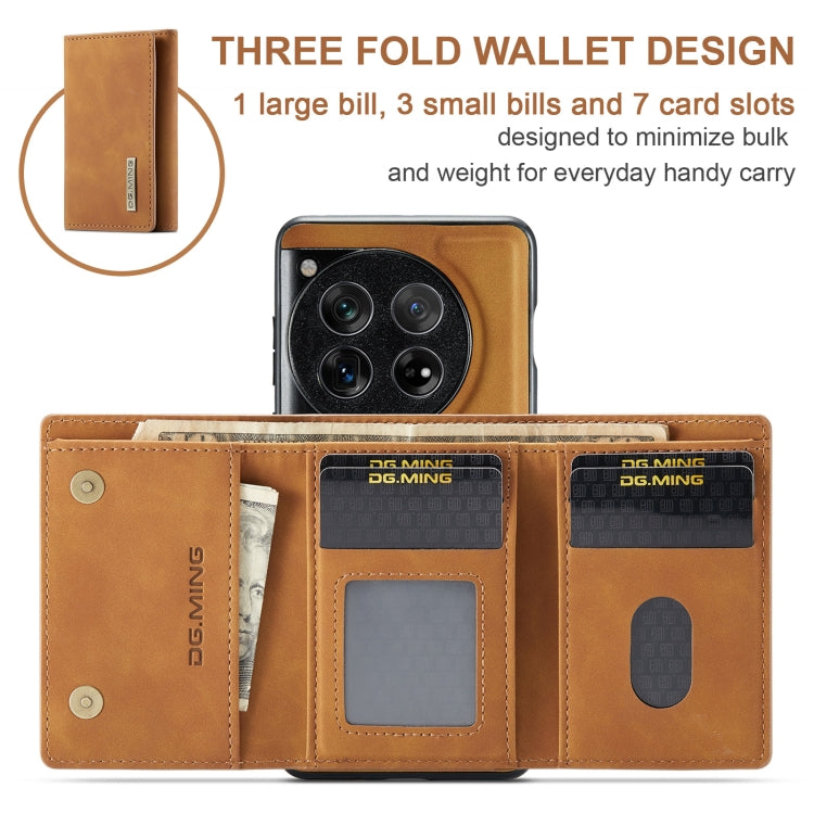For OnePlus 12 DG.MING M1 Series 3-Fold Multi Card Wallet + Magnetic Phone Case(Brown) by DG.MING