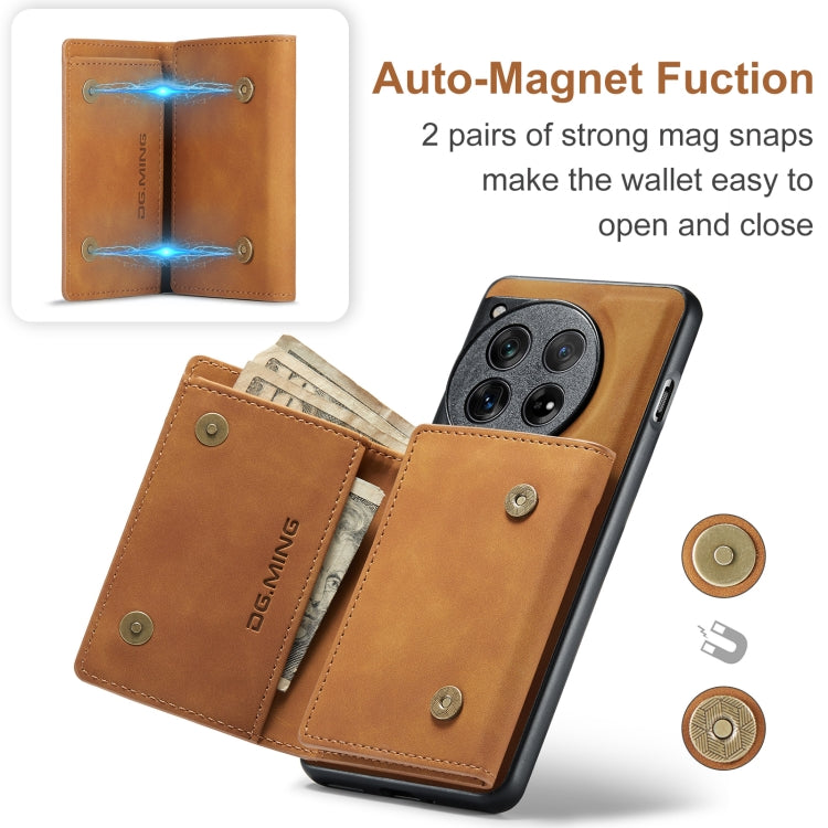 For OnePlus 12 DG.MING M1 Series 3-Fold Multi Card Wallet + Magnetic Phone Case(Brown) by DG.MING
