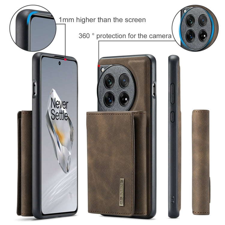 For OnePlus 12 DG.MING M1 Series 3-Fold Multi Card Wallet + Magnetic Phone Case(Coffee) by DG.MING