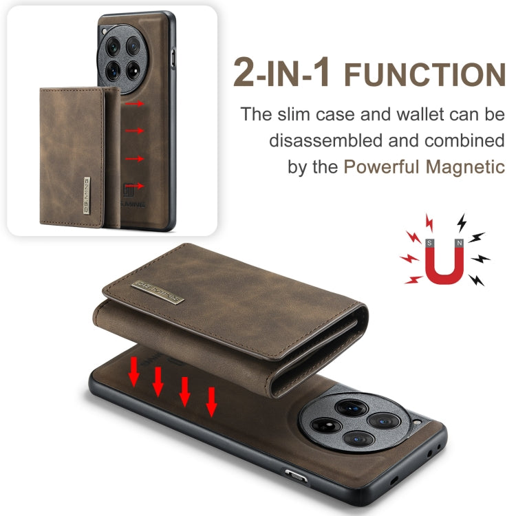 For OnePlus 12 DG.MING M1 Series 3-Fold Multi Card Wallet + Magnetic Phone Case(Coffee) by DG.MING