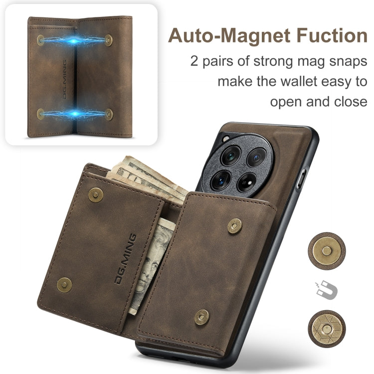 For OnePlus 12 DG.MING M1 Series 3-Fold Multi Card Wallet + Magnetic Phone Case(Coffee) by DG.MING