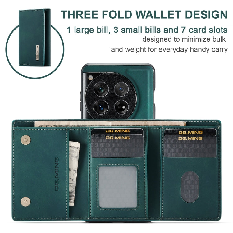 For OnePlus 12 DG.MING M1 Series 3-Fold Multi Card Wallet + Magnetic Phone Case(Green) by DG.MING