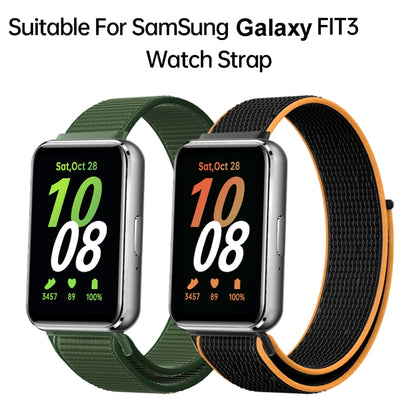 For Samsung Galaxy Fit 3 Woven Nylon Loop Watch Band(Black Orange) by bashfashion
