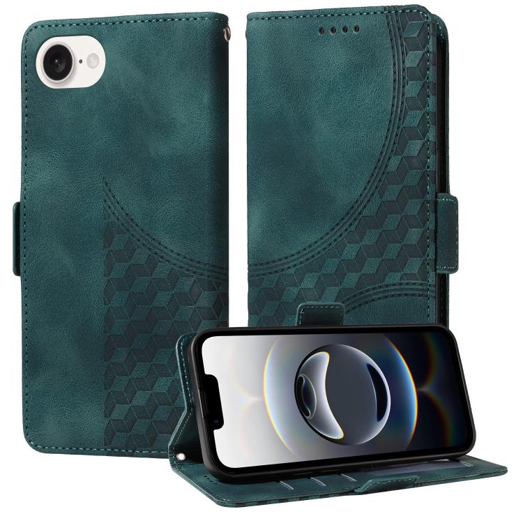 For iPhone SE 2024 Embossed Rhombus Starry Leather Phone Case(Green) by bashfashion