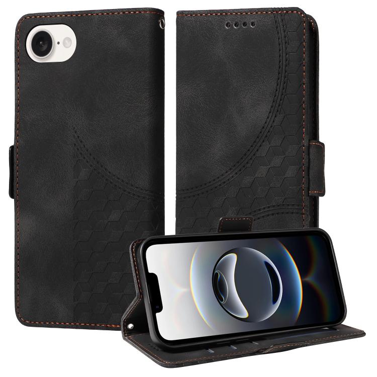 For iPhone SE 2024 Embossed Rhombus Starry Leather Phone Case(Black) by bashfashion