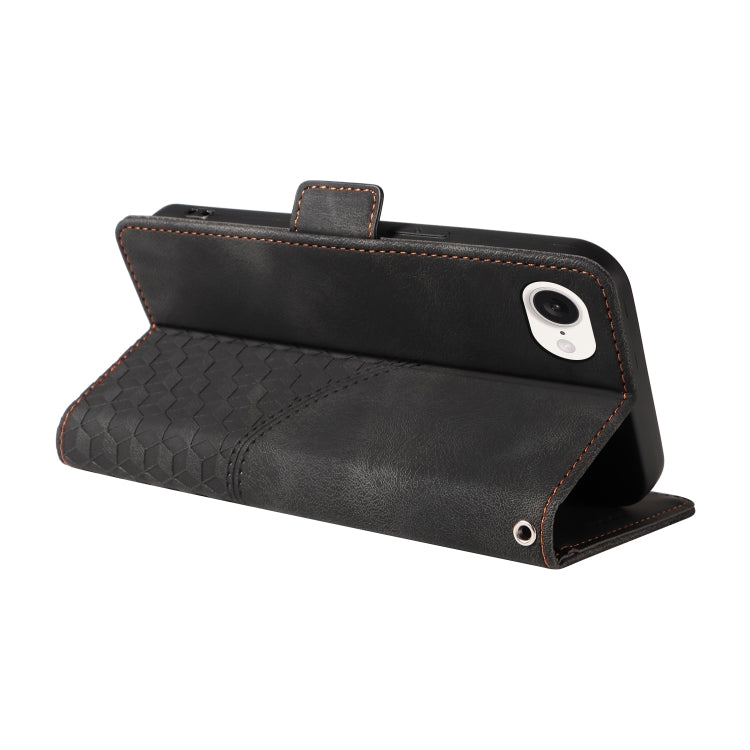 For iPhone SE 2024 Embossed Rhombus Starry Leather Phone Case(Black) by bashfashion