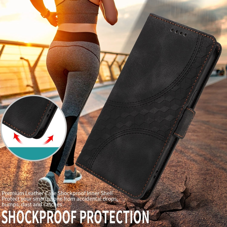 For iPhone SE 2024 Embossed Rhombus Starry Leather Phone Case(Black) by bashfashion