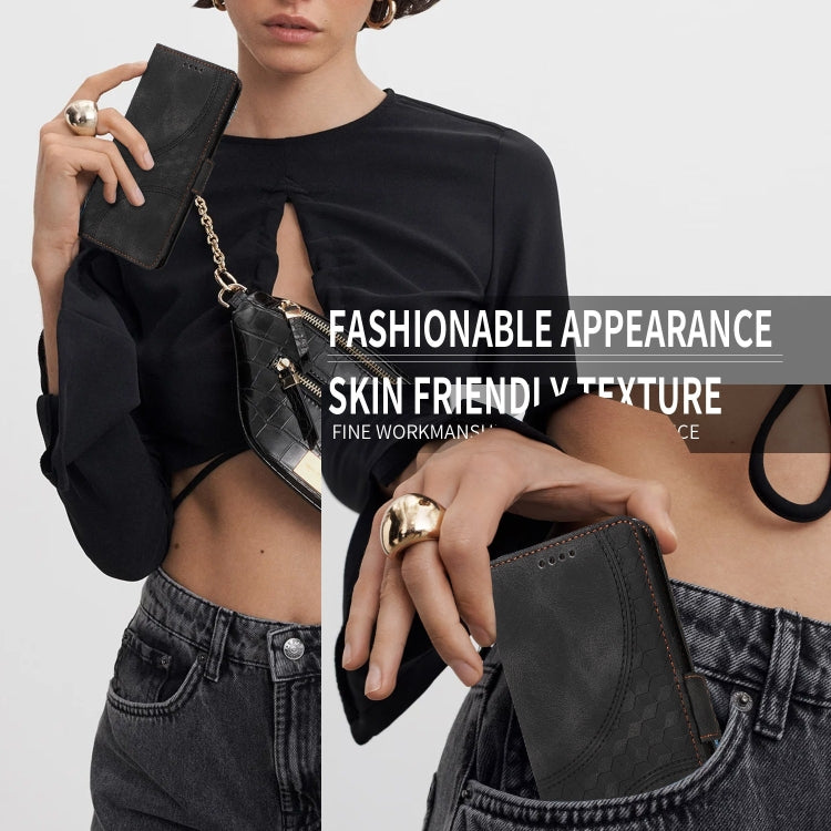 For iPhone SE 2024 Embossed Rhombus Starry Leather Phone Case(Black) by bashfashion