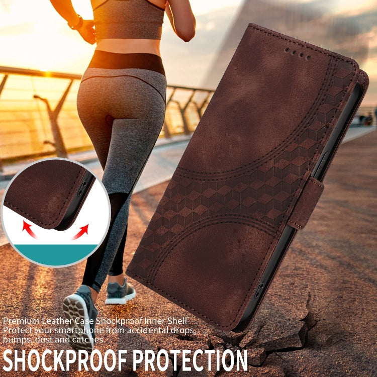 For iPhone SE 2024 Embossed Rhombus Starry Leather Phone Case(Brown) by bashfashion