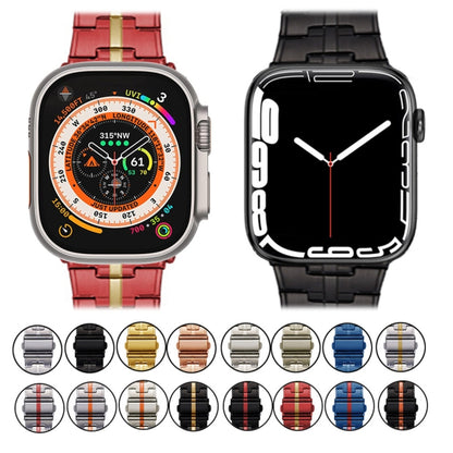 For Apple Watch Ultra 49mm Stainless Steel Watch Band(Silver Red) by bashfashion