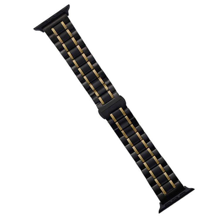 For Apple Watch Ultra 49mm Five-Beads Stainless Steel Watch Band(Black Gold) by bashfashion