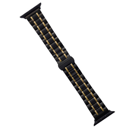 For Apple Watch Ultra 49mm Five-Beads Stainless Steel Watch Band(Black Gold) by bashfashion