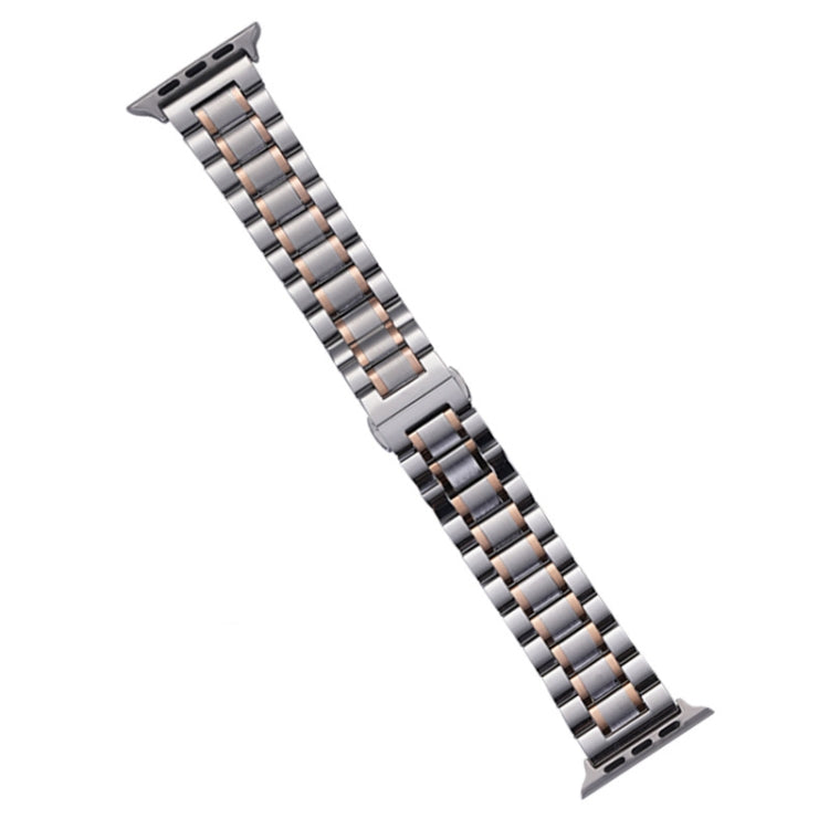For Apple Watch Ultra 49mm Five-Beads Stainless Steel Watch Band(Silver Rose Gold) by bashfashion