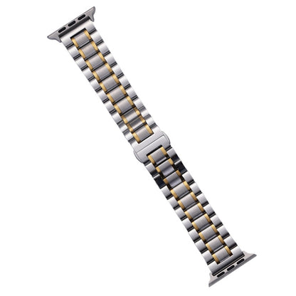 For Apple Watch Ultra 49mm Five-Beads Stainless Steel Watch Band(Silver Gold) by bashfashion