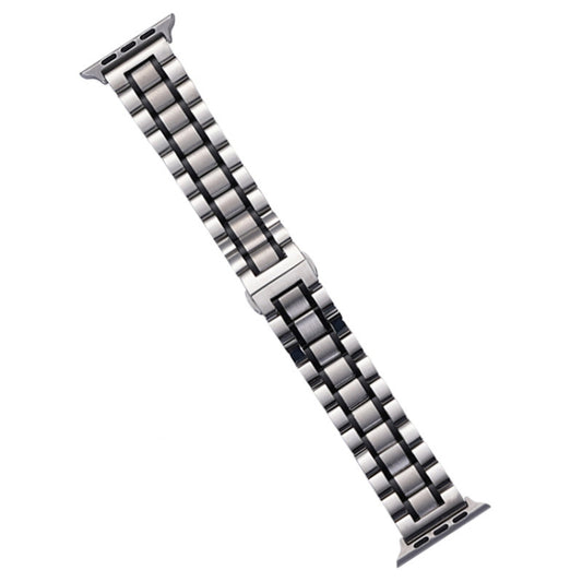 For Apple Watch Series 2 38mm Five-Beads Stainless Steel Watch Band(Silver Black) by bashfashion