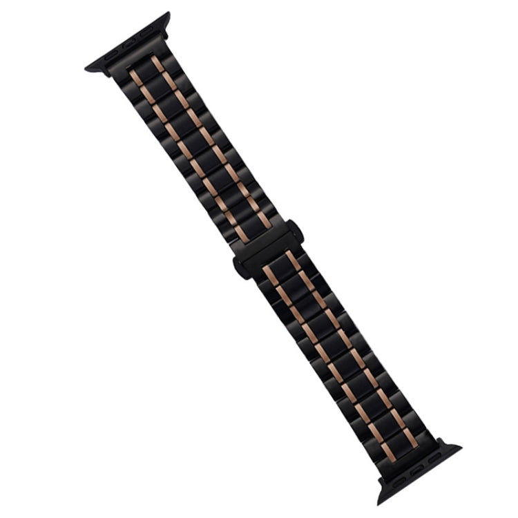 For Apple Watch 42mm Five-Beads Stainless Steel Watch Band(Black Rose Gold) by bashfashion
