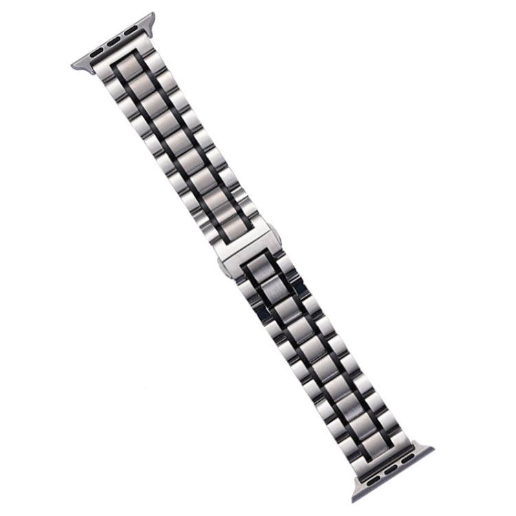 For Apple Watch 38mm Five-Beads Stainless Steel Watch Band(Silver Black) by bashfashion