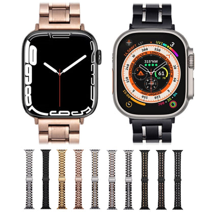 For Apple Watch Ultra 49mm Five-Beads Stainless Steel Watch Band(Black Rose Gold) by bashfashion