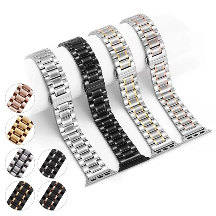 For Apple Watch SE 2023 40mm Five-Beads Stainless Steel Watch Band(Black Silver) by bashfashion