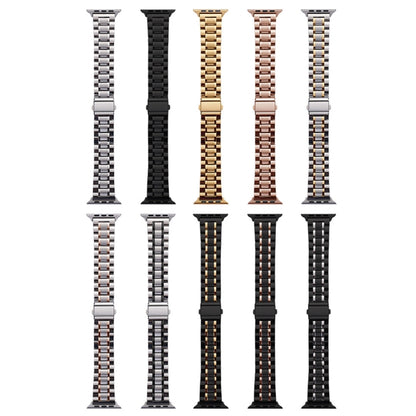 For Apple Watch Series 5 44mm Five-Beads Stainless Steel Watch Band(Black Gold) by bashfashion