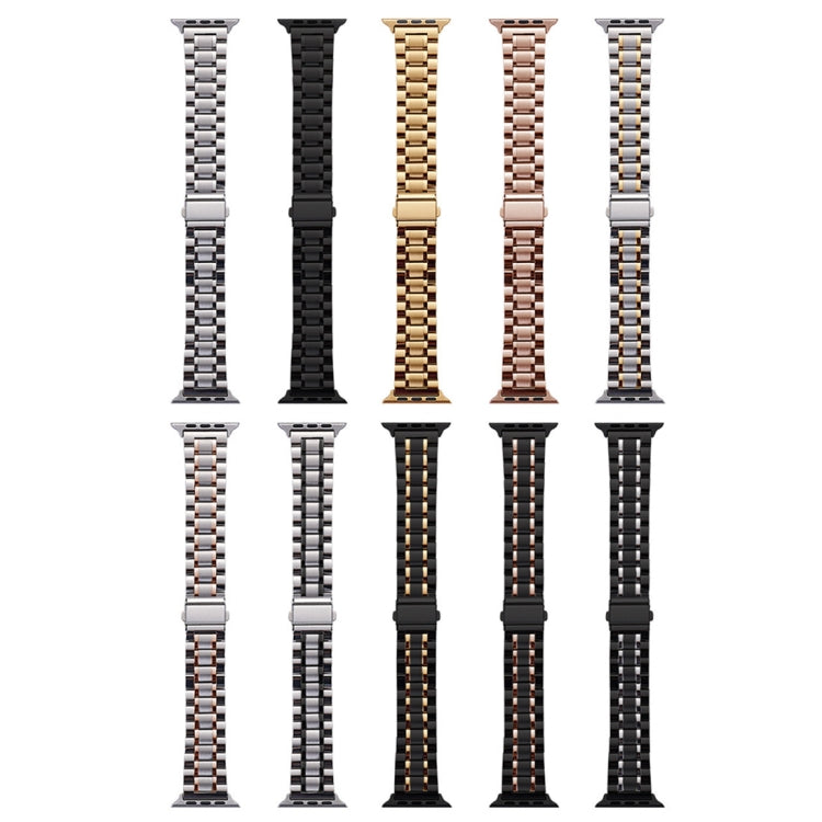 For Apple Watch Series 7 45mm Five-Beads Stainless Steel Watch Band(Black Silver) by bashfashion