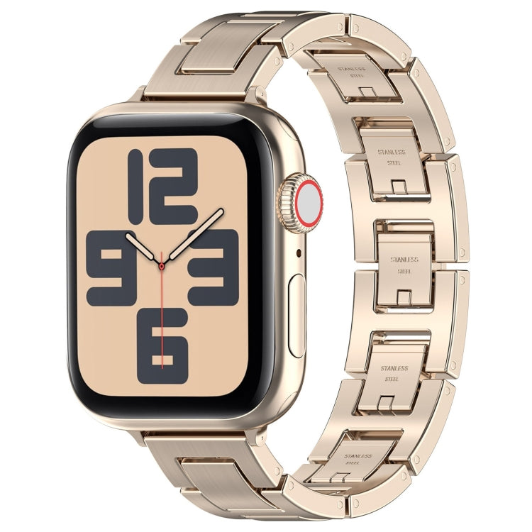 For Apple Watch SE 2023 44mm H Slim Stainless Steel Watch Band(Starlight) by bashfashion